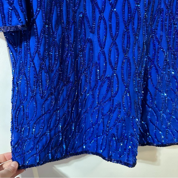 Vintage glittery sparkle newyears party unique sequin blue formal top size large - Picture 8 of 14